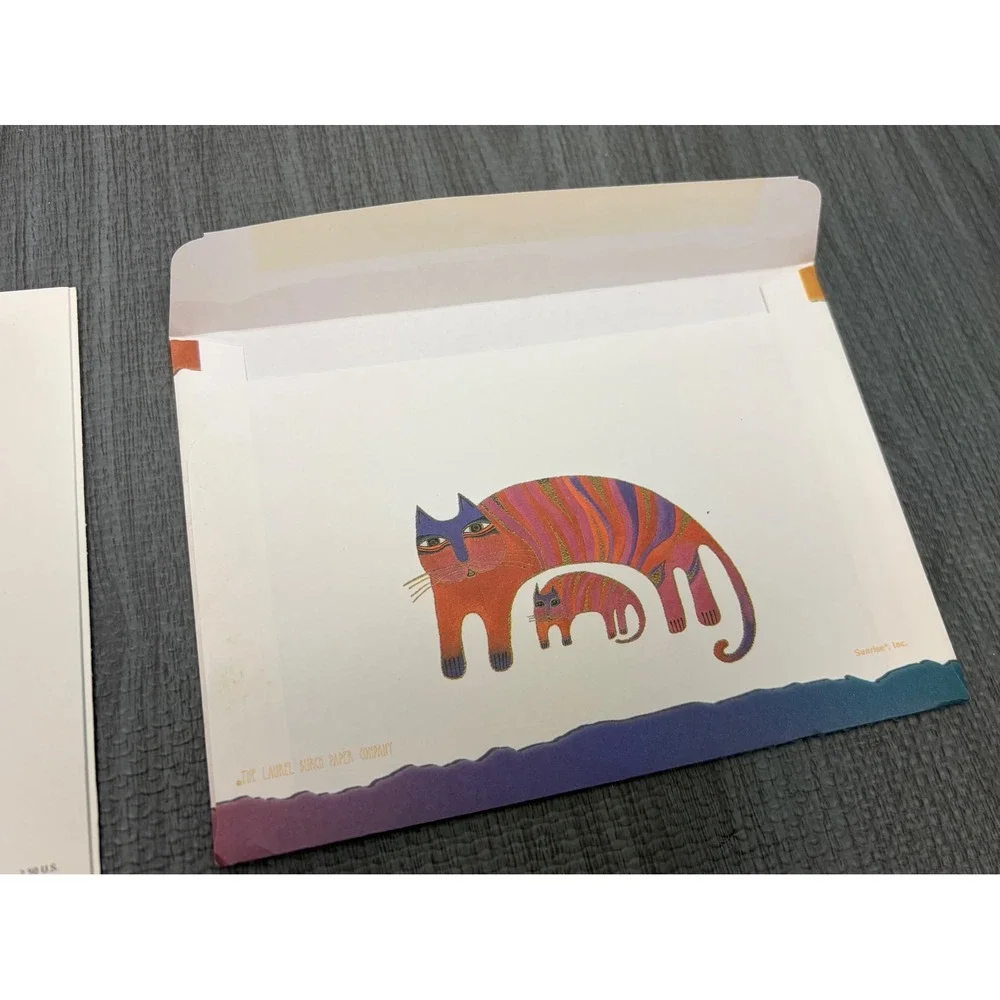 NEW Unused Laurel Burch Greeting Card 5x7 Cat Art Gold Foil Boho Vintage Gift